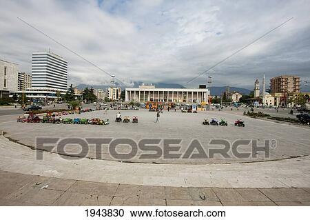 Stock Image - Tirana International Hotel & Opera House On Skanderbeg Square, Tirana, Albania. Fotosearch