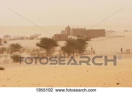 Stock Image - Tiriken, A Tuareg Village In The Dust Created By The Harmattan Wind Coming From The Sahara Desert, Mali. Fotosearch