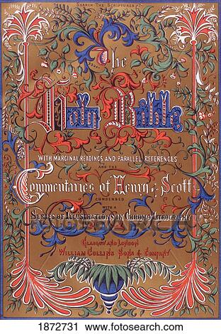 Stock Image - Title Page Of The Holy Bible Published By William Collins, Sons, & Company In 1869. Chromolithograph By J. M. Kronheim & Co.. Fotosearch