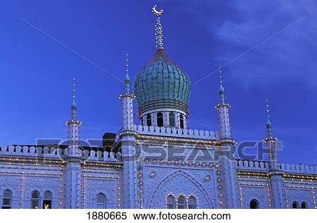 Tivoli Gardens Illuminated At Dusk View Large Photo Image Stock Photography - Tivoli Gardens Illuminated At Dusk. Fotosearch