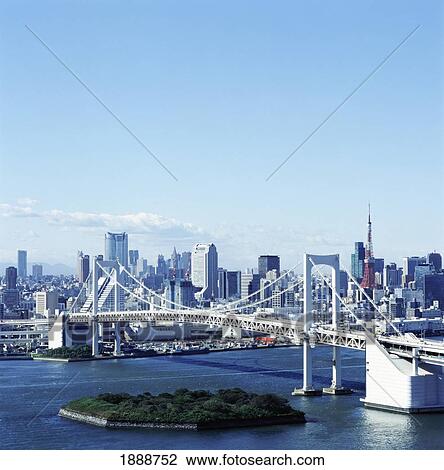 Tokyo Bay Rainbow Bridge And Central Tokyo From Odaiba Island