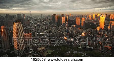 Tokyo Skyline At Dusk; Tokyo, Japan View Large Photo Image Stock Photo - Tokyo Skyline At Dusk; Tokyo, Japan. Fotosearch