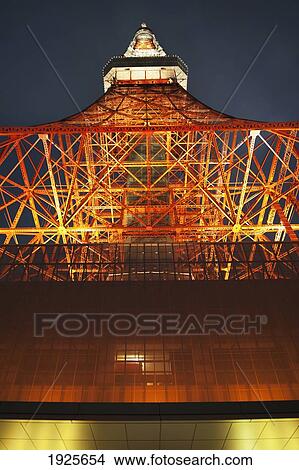 Tokyo Tower Illuminated At Night; Tokyo, Japan View Large Photo Image Picture - Tokyo Tower Illuminated At Night; Tokyo, Japan. Fotosearch
