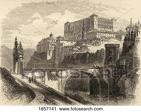 Stock Image - Toledo Spain From The Book Spanish Pictures By The Rev Samuel Manning Published 1870. Fotosearch