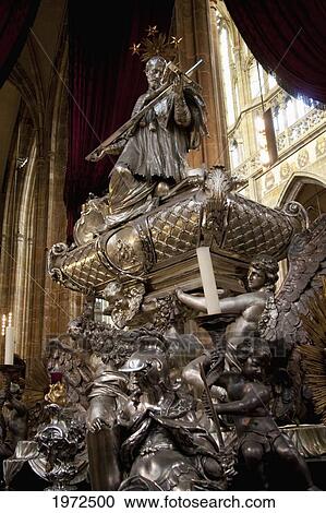 Stock Image - Tomb Of John Of Nepomuk Inside Saint Vitus' Cathedral, Prague, Czech Republic. Fotosearch