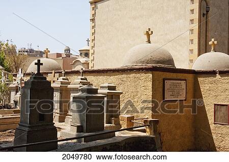 Stock Image - Tombs At The Greek Orthodox Cemetery, Cairo, Al Qahirah, Egypt. Fotosearch