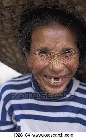 Picture - Toothless Woman Smiling, Portrait; Yangshou, Jiangsu Province, China. Fotosearch