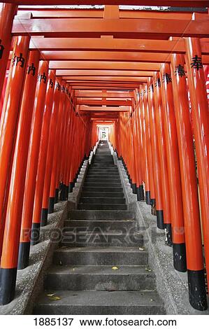 Stock Photo - Tori Gates At The Hie-Jinja Shinto Shrine. Fotosearch