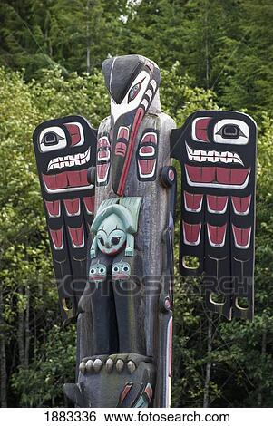 Stock Photograph - Totem On Canada's West Coast; Port Hardy, British Columbia, Canada. Fotosearch