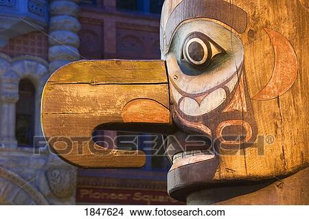 Picture - Totem Pole In Pioneer Square; Seattle, Washington State, Usa. Fotosearch