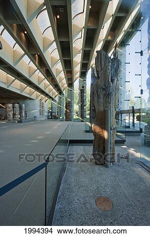 Picture - Totem Poles In The Great Hall Of The Anthropology Museum Of The University Of British Columbia, Vancouver, British Columbia, Canada. Fotosearch