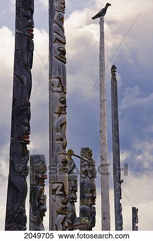 Stock Photography - Totem Poles, Kitwanga, Northern British Columbia. Fotosearch