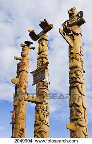 Picture - Totem Poles, New Aiyansh, British Columbia. Fotosearch