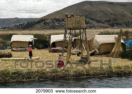 Totora Reed Huts On Isla Flotantes, Uros Islands, Lake Titicaca, Puno, Peru View Large Photo Image Stock Image - Totora Reed Huts On Isla Flotantes, Uros Islands, Lake Titicaca, Puno, Peru. Fotosearch