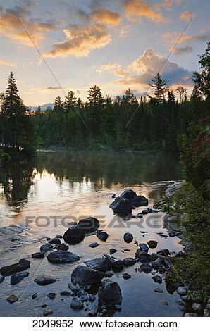 Stock Image - Touladi River At Dawn, Bas-Saint-Laurent Region, Saint-Juste-Du-Lac, Quebec. Fotosearch