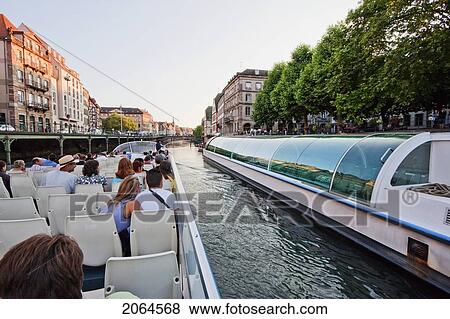 Stock Photo - Tour Boat On The Ill River, Strasbourg, France. Fotosearch