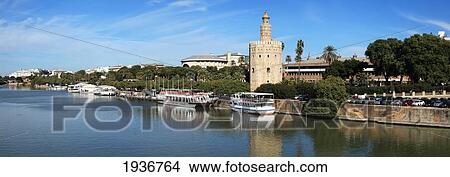 Picture - Tour Boats Along The Guadalquivir River; Seville Spain. Fotosearch