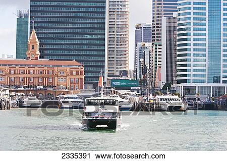 Stock Image - Tourboat On Water In City; New Zealand. Fotosearch