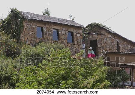 Picture - Tourism Complex On The Isla Del Sol In Titicaca Lake, La Paz Department, Bolivia. Fotosearch