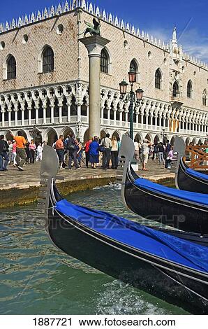 Tourist And Gondolas At Doges' Palace. View Large Photo Image Stock Image - Tourist And Gondolas At Doges' Palace.. Fotosearch