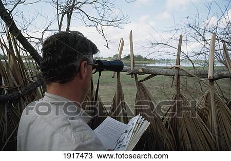 Stock Image - Tourist At Observation Point. Fotosearch
