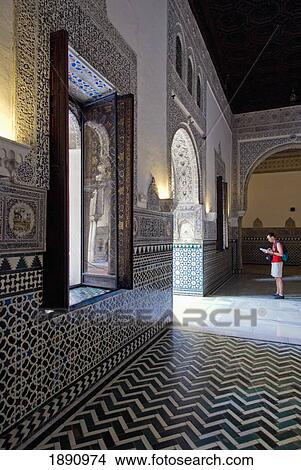Picture - Tourist In Ceiling Room Of Alcazar. Fotosearch