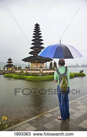 Tourist Looking At Temple Pura Danu Beratan View Large Photo Image Stock Image - Tourist Looking At Temple Pura Danu Beratan. Fotosearch