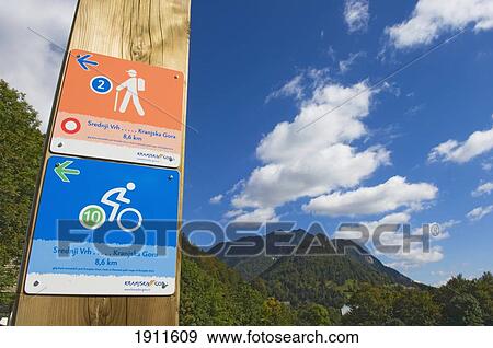 Stock Photo - Tourist Signs In Triglav National Park, Kranjska Gora, Slovenia. Fotosearch