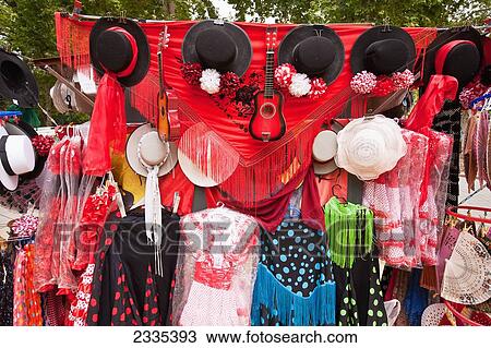 Stock Image - Tourist Stall At Spanish Square, Plaza De Espana, Maria Luisa Park; Seville, Andalucia, Spain. Fotosearch