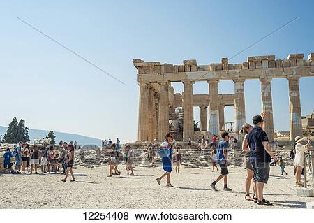 Tourists among the columns of the Acropolis; Athens, Greece View Large Photo Image Stock Photo - Tourists among the columns of the Acropolis; Athens, Greece. Fotosearch