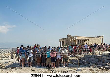 Stock Image - Tourists at the Acropolis; Athens, Greece. Fotosearch