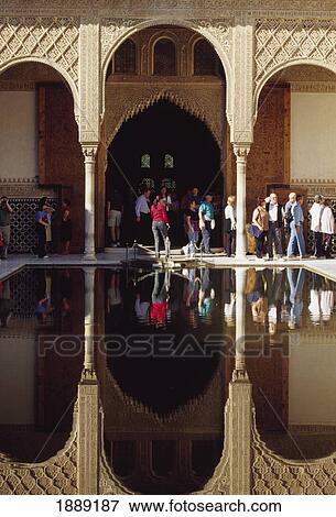 Stock Photo - Tourists By Pool In Serello Patio At Alambra. Fotosearch