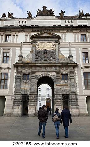 Stock Photography - Tourists entering Prague Castle, Hradcany District Czech Republic, Europe. Fotosearch