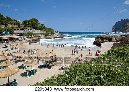 Stock Image - Tourists In Cala Molins, Mallorca, Balearic Islands, Spain. Fotosearch