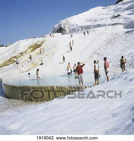 Tourists In Pamukkale Calcium Formations View Large Photo Image Stock Image - Tourists In Pamukkale Calcium Formations. Fotosearch
