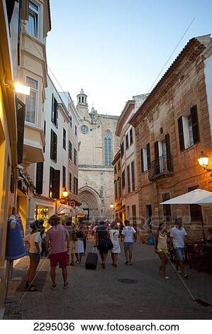 Stock Photograph - Tourists In The Historical District In Ciutadella, Menorca, Balearic Islands, Spain. Fotosearch