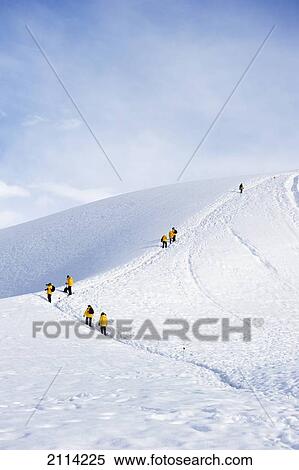 Tourists In Yellow Jackets Climb A Frozen Hill; Antarctica View Large Photo Image Stock Photography - Tourists In Yellow Jackets Climb A Frozen Hill; Antarctica. Fotosearch