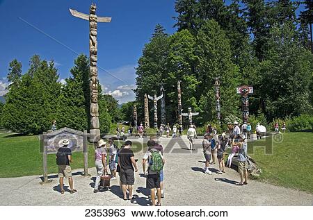 Tourists Looking At Totem Poles In Stanley Park; Vancouver, British Columbia, Canada View Large Photo Image Stock Image - Tourists Looking At Totem Poles In Stanley Park; Vancouver, British Columbia, Canada. Fotosearch