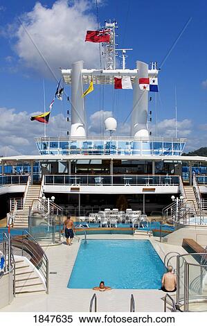 Stock Photography - Tourists On Cruise Ship; Pedro Miguel Locks, Panama Canal, Panama. Fotosearch