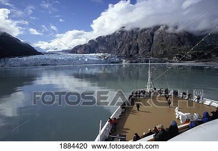 Stock Image - Tourists On Deck Of Cruise Ship Looking At Margerie Glacier. Fotosearch