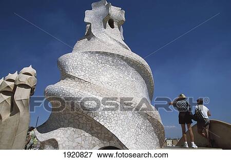 Stock Photo - Tourists On Roof Top Of La Pedrera. Fotosearch