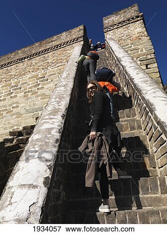 Tourists On Steps In The Mutianyu Section Of The Great Wall Of China; Beijing, China View Large Photo Image Stock Photo - Tourists On Steps In The Mutianyu Section Of The Great Wall Of China; Beijing, China. Fotosearch