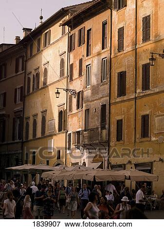 Stock Photo - Tourists On Street Of Old Town; Rome, Italy. Fotosearch