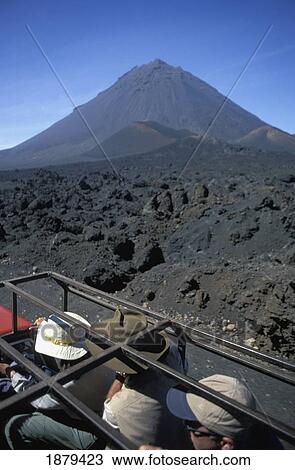 Stock Image - Tourists On Tour Near Pico Fogo. Fotosearch