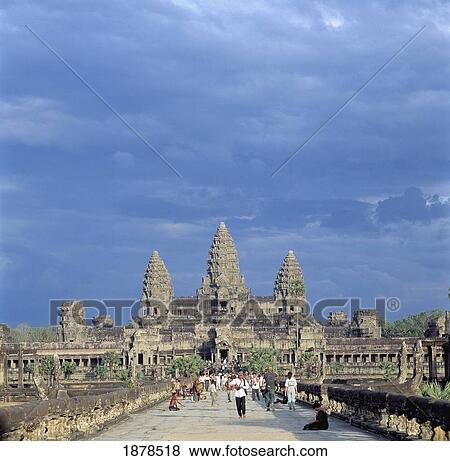 Stock Photo - Tourists Outside Angkor Wat. Fotosearch