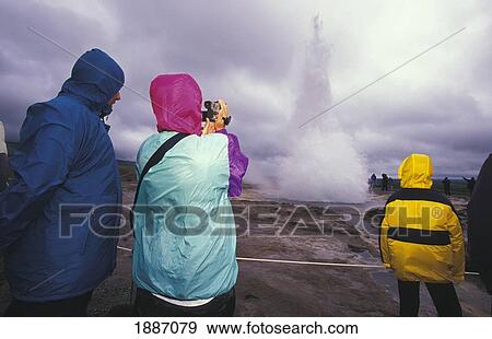 Tourists Photographing Geyser View Large Photo Image Stock Photo - Tourists Photographing Geyser. Fotosearch