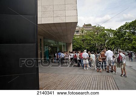 Stock Image - Tourists Queuing Outside Museo De Arte Latinoamericano De Buenos Aires Also Known As Malba, Palermo, Buenos Aires, Argentina. Fotosearch