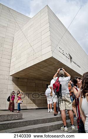 Stock Photo - Tourists Queuing Outside Museo De Arte Latinoamericano De Buenos Aires Also Known As Malba, Palermo, Buenos Aires, Argentina. Fotosearch