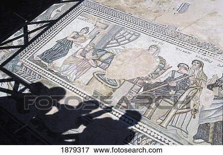 Stock Photo - Tourists' Shadows Against The Mosaic Floor Of House Of Theseus. Fotosearch