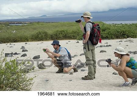 Stock Image - Tourists Taking Pictures On The Beach. Fotosearch